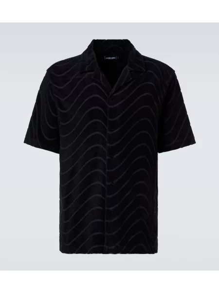 Cămașă Frescobol Carioca cu broderie din material terry negru