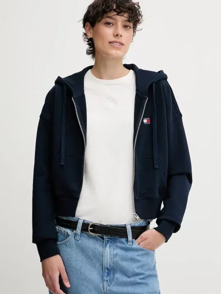 Tommy Jeans hanorac de bleumarin cu glugă cu imprimeu