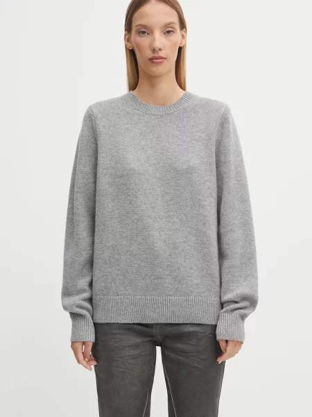 Barbour pulover de lână Woodhouse Knitted Jumper gri