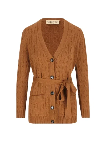 Cu centură cardigan Valentino Garavani tricotate maro