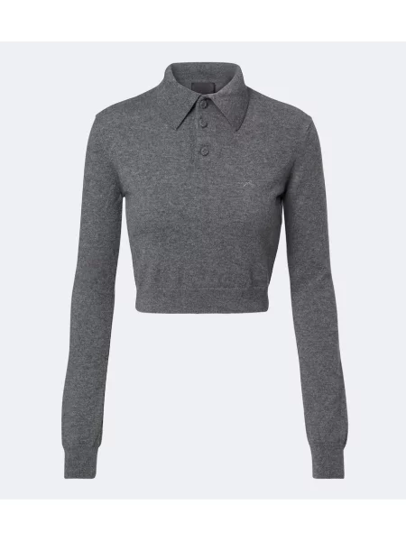 Decupat tricou polo Mugler din cașmir gri