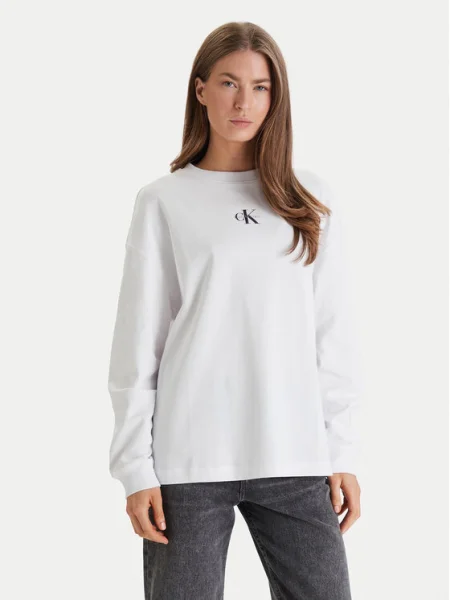 Calvin Klein Jeans Bluză Monologo Oversize alb