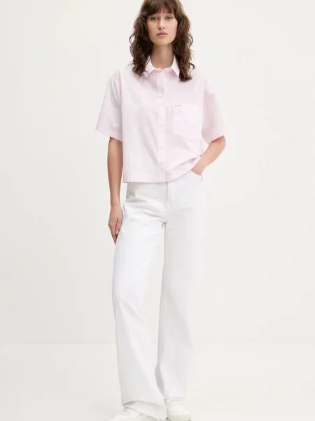 Guess Jeans koszula relaxed z kołnierzykiem klasycznym różowy