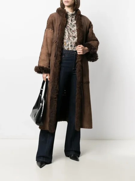 Ovčí kůže kabát z ovčí kůže Christian Dior Pre-owned po kolena hnědý