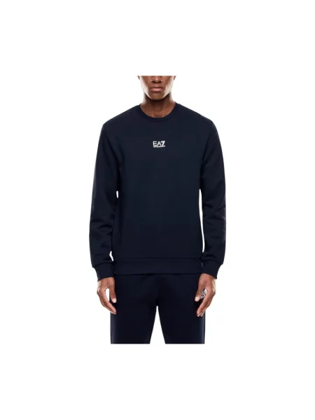 Bluza Emporio Armani Ea7 z dekoltem w kształcie litery U z kapturem z długim rękawem niebieska