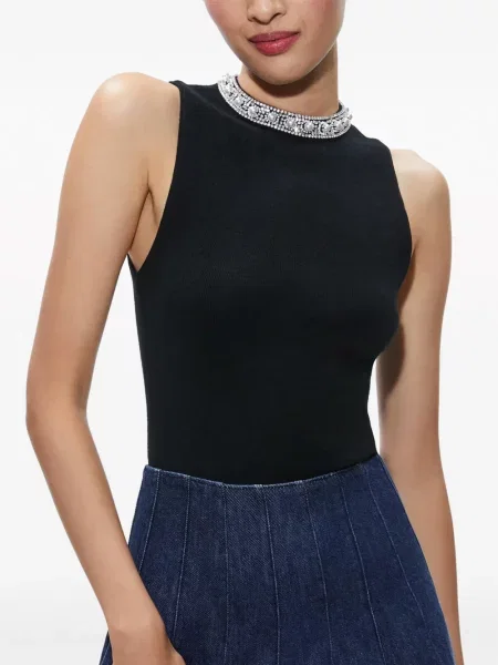 Palaidinė be rankovių Alice + Olivia su perlais juoda