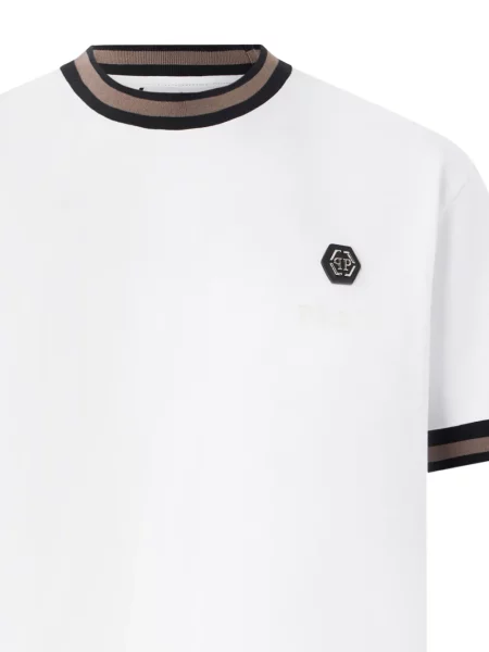 Tricou Philipp Plein cu dungi cu autograf alb