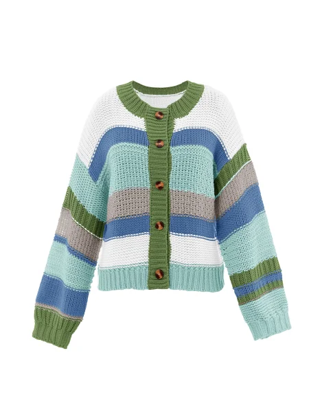 Imily Bela Geacă tricotată albastru aqua / albastru gențiană / verde kiwi alb