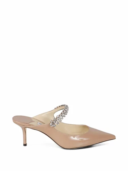 Papuci tip mules Jimmy Choo din piele de lac cu bretele roz