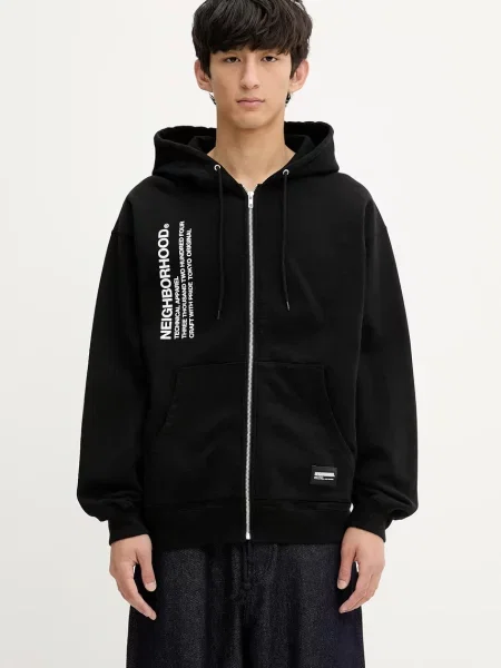 NEIGHBORHOOD hanorac de SOLID SWEAT ZIP cu glugă cu imprimeu negru