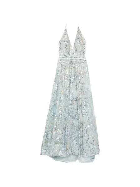Rochie maxi Saiid Kobeisy cu broderie lungă de costum albastru