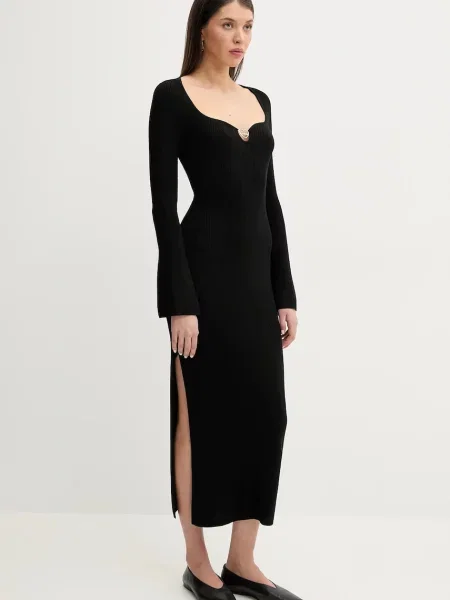 FROM FUTURE rochie din lana maxi mulata negru