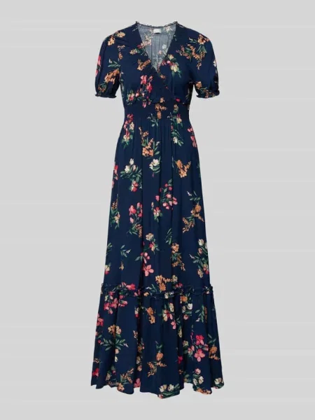 Długa sukienka o kroju regular fit z czystej z dekoltem w serek Apricot granatowa