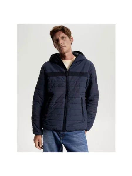Kurtka puchowa Tommy Hilfiger z kapturem niebieska
