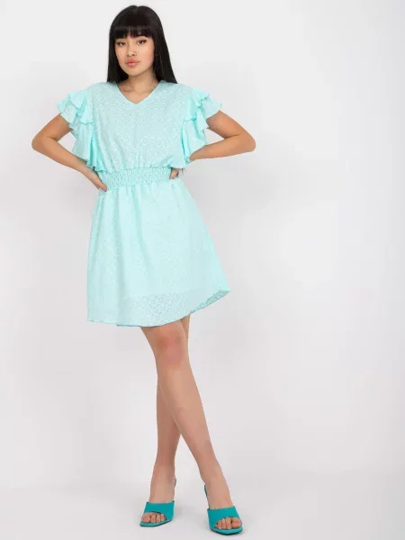 Rochie de zi Fashionhunters cu volane casual turcoaz