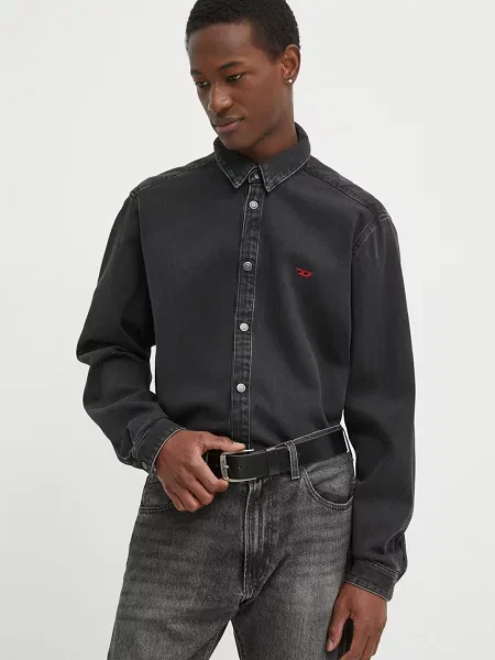 Diesel koszula jeansowa D-SIMPLY CAMICIA regular z kołnierzykiem klasycznym czarny