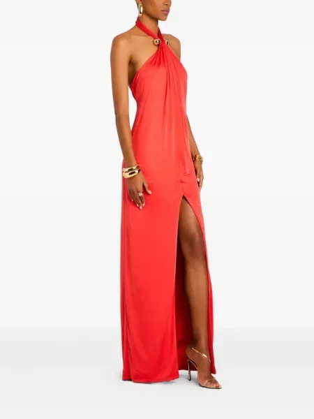 Maksi sukienka maxi Retrofete z dekoltem halter garniturowa czerwona