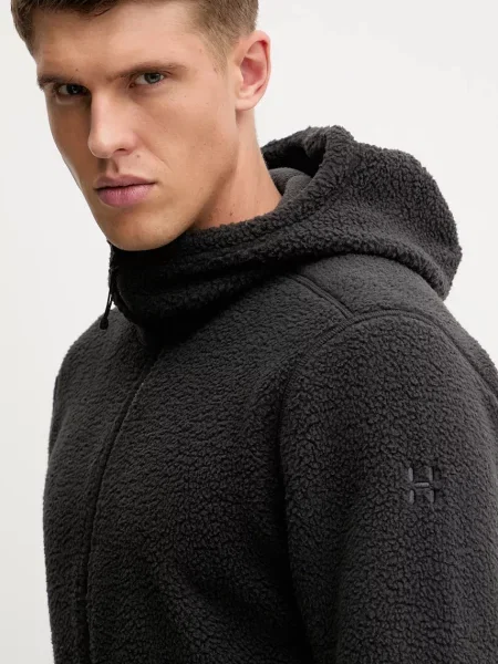 Флисовый однотонный свитер Haglofs с капюшоном черный