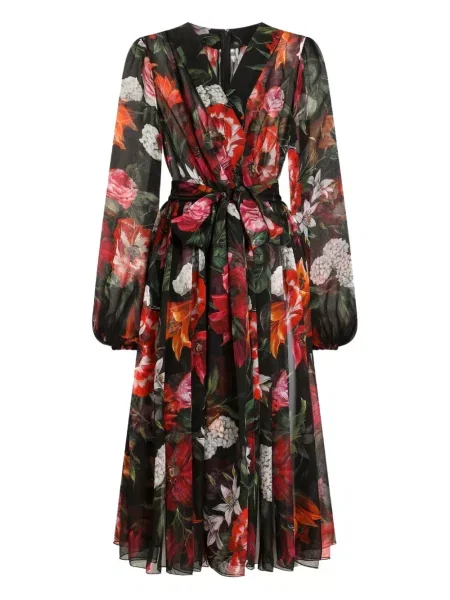 Rochie midi Dolce & Gabbana de mătase până la genunchi de costum negru