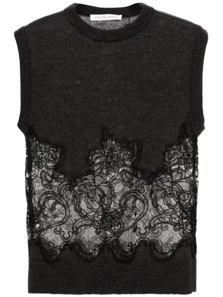 Pulover Viktor & Rolf fără mâneci din dantelă gri