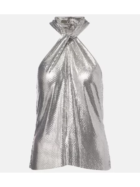 Top Rabanne z dekoltem halter srebrny