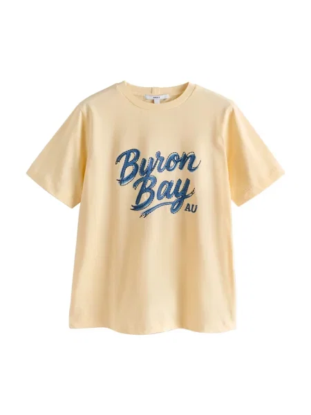 Next Tricou albastru gențiană / galben pastel negru