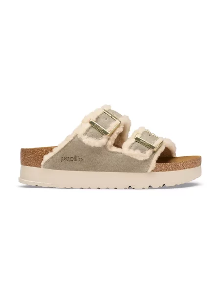 Birkenstock șlapi pentru femei x Papillio Arizona Teddy Edge Flex Platform bej