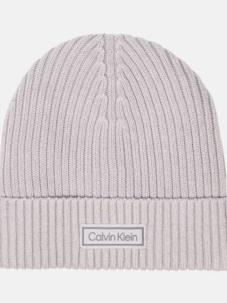 Calvin Klein Damska czapka z dzianiny z zawartością kaszmiru Kobiety wypukły wzór tkaniny ONE SIZE szary