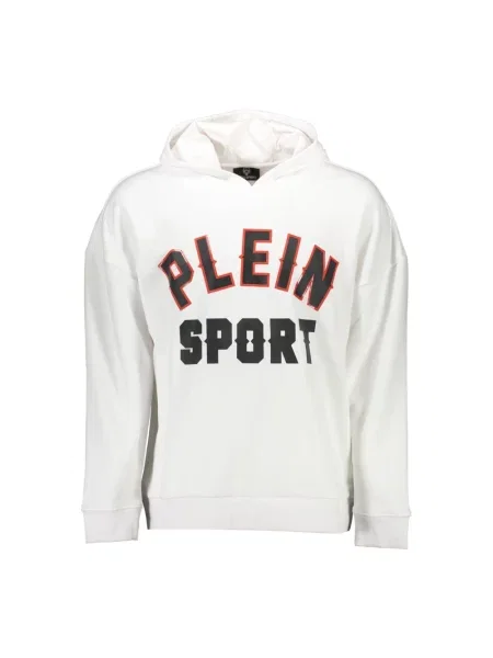 Długa bluza z kapturem Plein Sport z nadrukiem z długim rękawem biała