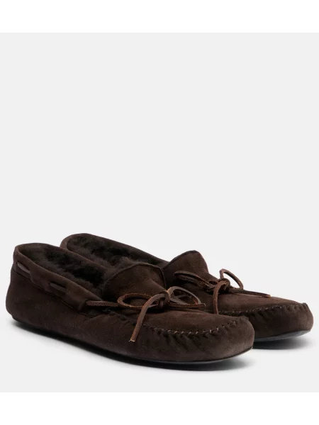 Pantofi loafer The Row din piele de căprioară maro