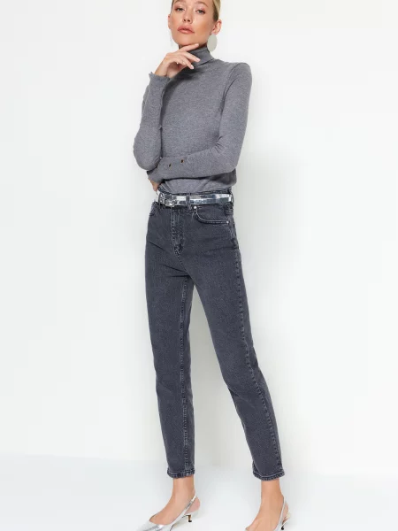 Blugi mom fit Trendyol negru