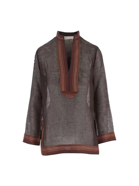 Lniana bluzka Tory Burch brązowa