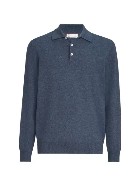 Tricou polo Brunello Cucinelli din cașmir albastru