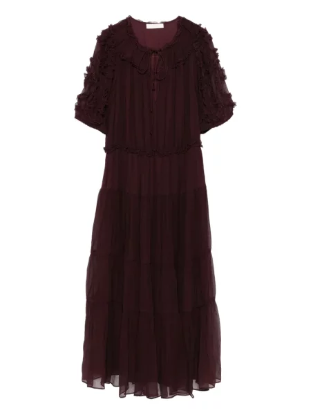 Warstwowa sukienka Ulla Johnson z falbankami garniturowa czerwona