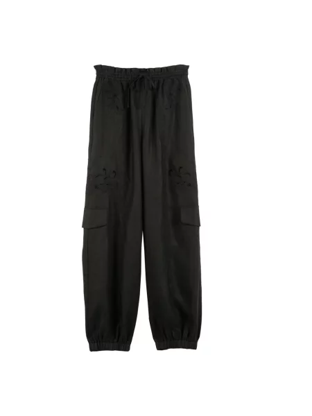 Lniany lniane spodnie Twinset czarny