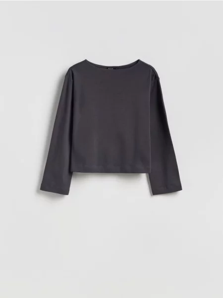 Reserved Tricou cu mânecă lungă din gri-închis gri