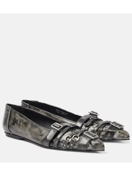 Balerini Acne Studios din piele cu cataramă negru