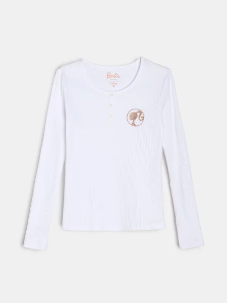 Піжама з довгим рукавом і штанами з легкої тканини Barbie кремовий