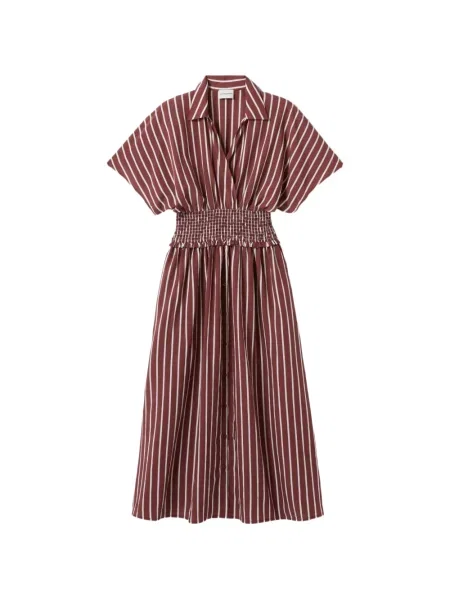 Rochie midi Claudie Pierlot cu dungi până la genunchi de costum maro