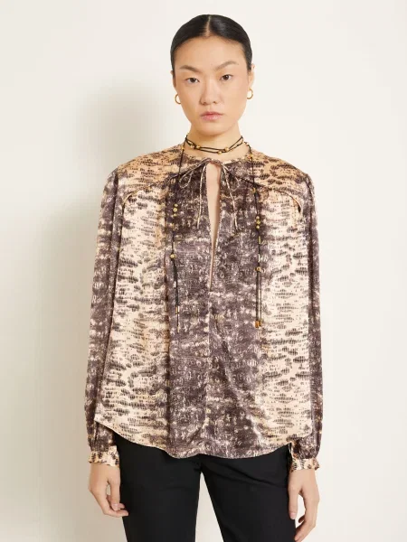 Isabel Marant Košilová Halenka Laraya Z Hedvábí / černošedá béžová