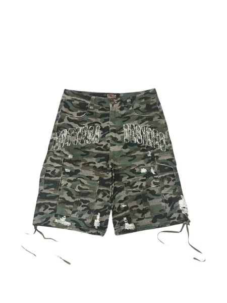 Pantaloni scurți cargo Bottega Desires zdrențuiți cu model camuflaj verde