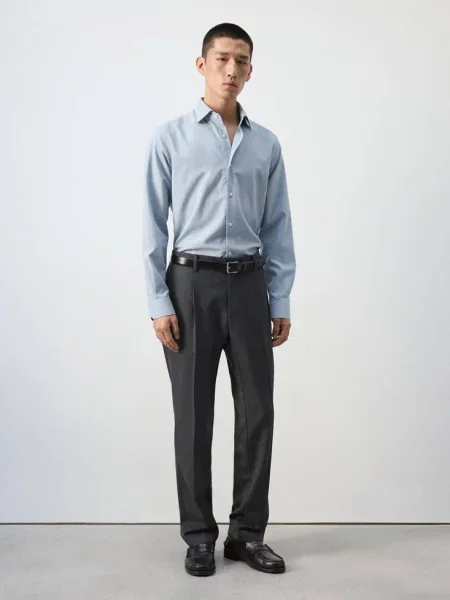 Koszula slim fit z bawełny Mężczyzna L MANGO MAN błękitny