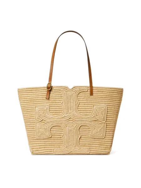 Torba plażowa Tory Burch skórzana beżowa