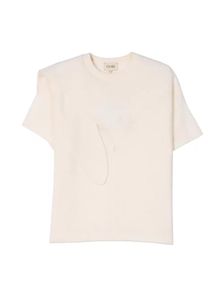 Tricou Gobi Cashmere cu funde din cașmir cu legături alb