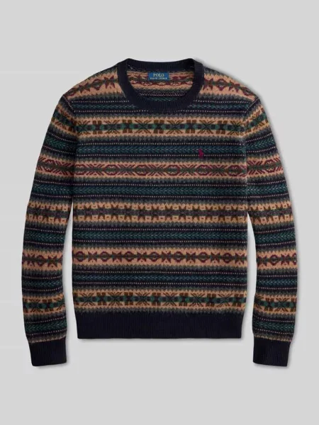 Sweter z czystej wełny z wyhaftowanym logo Polo Ralph Lauren granatowy