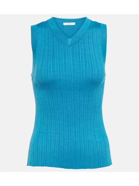 Svilena majica brez rokavov Co z V-izrezom modra