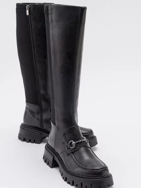 Cizme scurte Luvishoes cu cataramă stretch negru