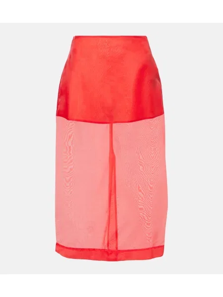 Fustă midi The Frankie Shop de mătase transparente până la genunchi roșu