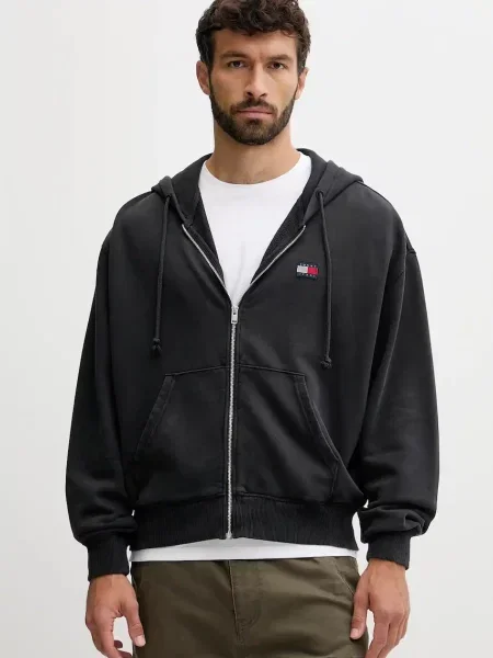 Tommy Jeans melegítőfelső nyomott mintás kapucnis szürke