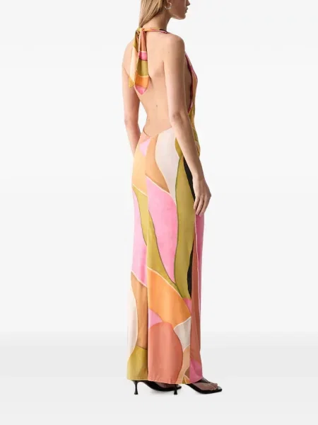 Rochie maxi Never Fully Dressed cu imagine cu imprimeu abstract portocaliu